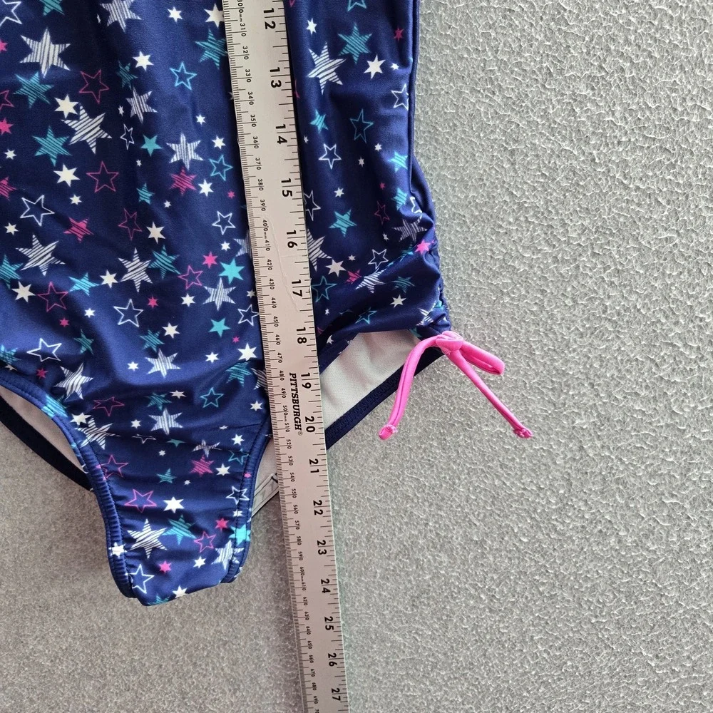 Speedo Girls Swimwear L Navy One-Piece Swimsuit Graphic Stars Strap Sleeveless
